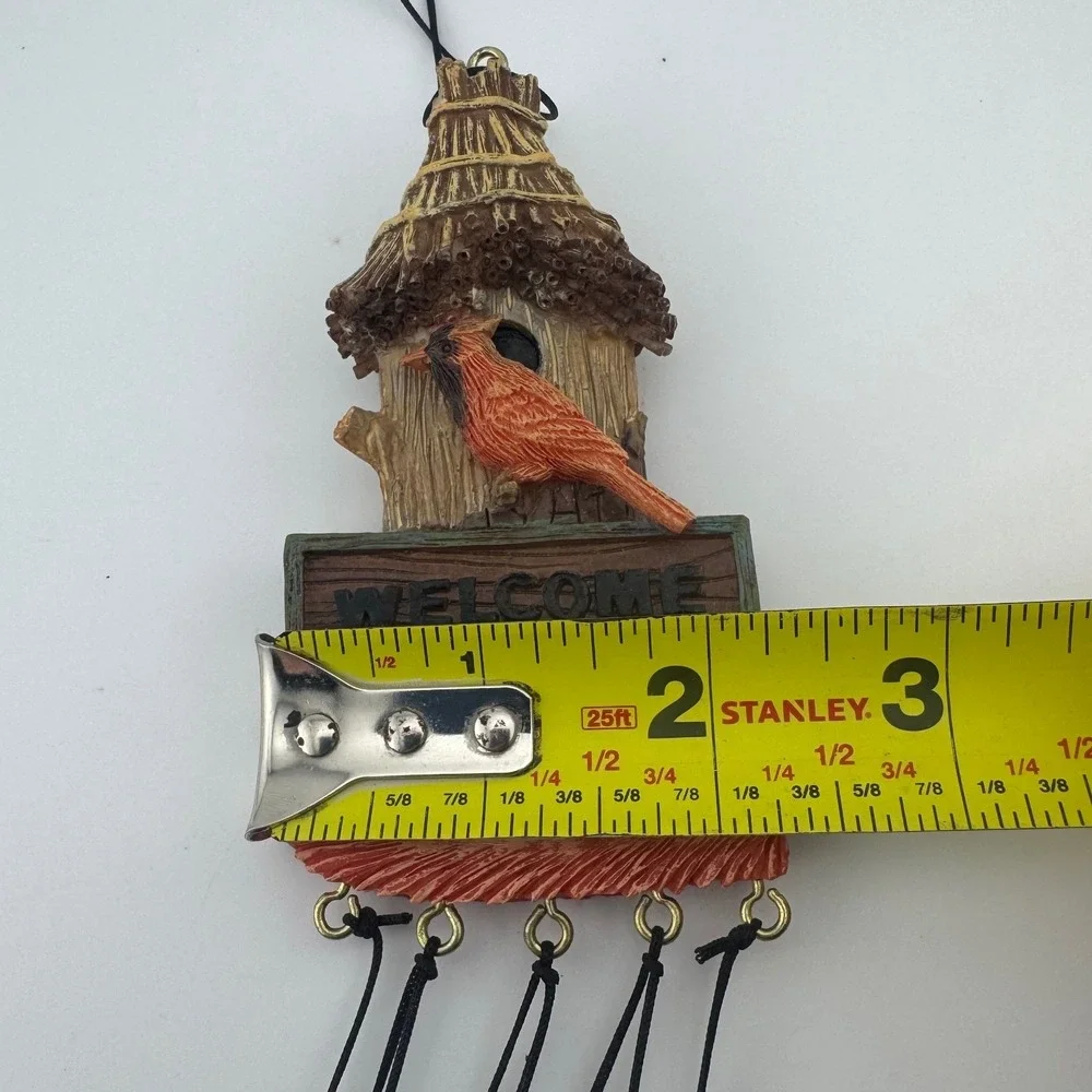 Cardinal Birdhouse‎ Welcome Wind Chime Rustic Nature Garden Decor Red Feather